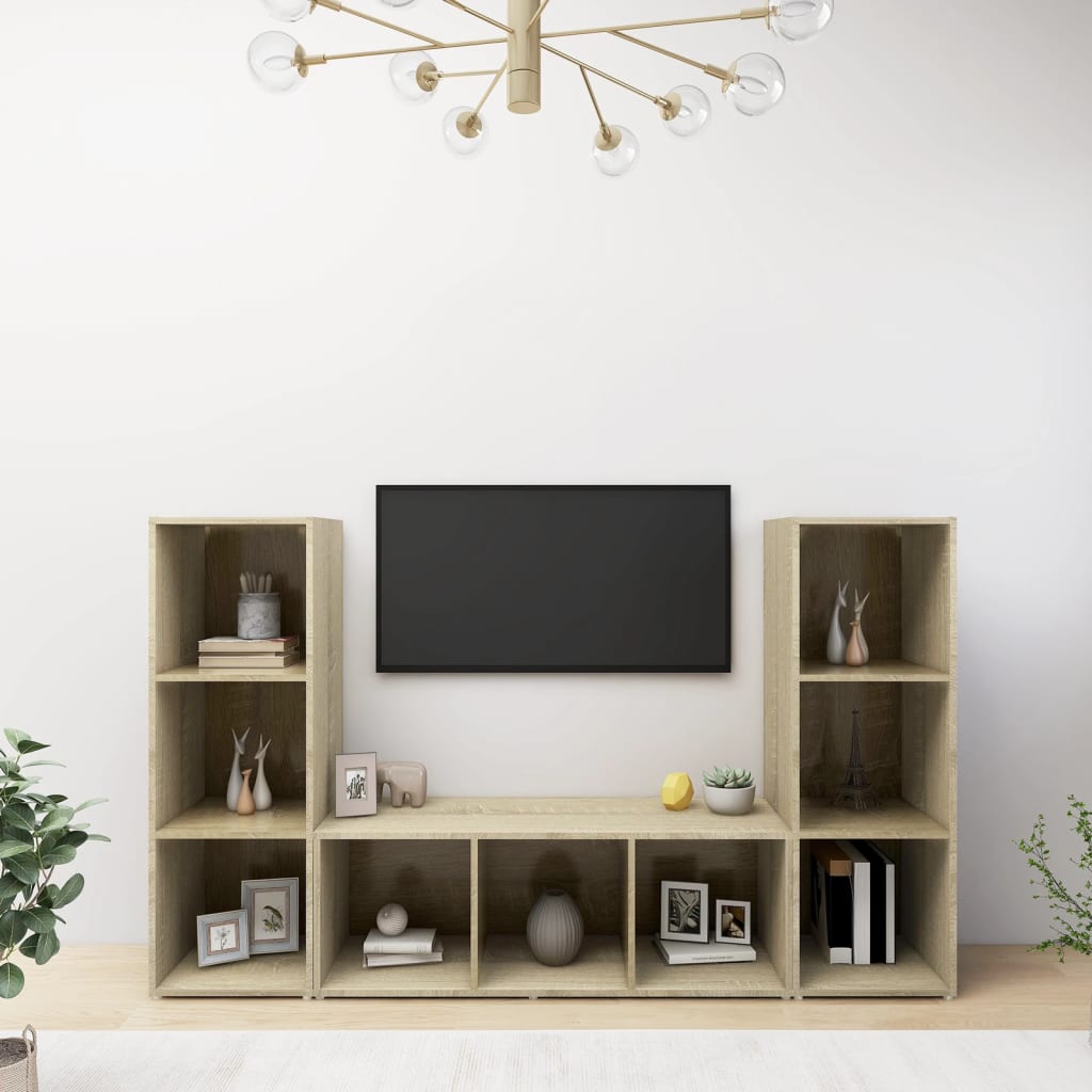 TV-Schränke 3 Stk. Sonoma-Eiche 107x35x37 cm Holzwerkstoff