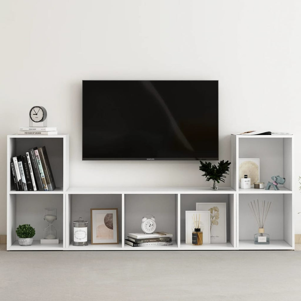 3-tlg. TV-Schrank-Set Weiß Holzwerkstoff