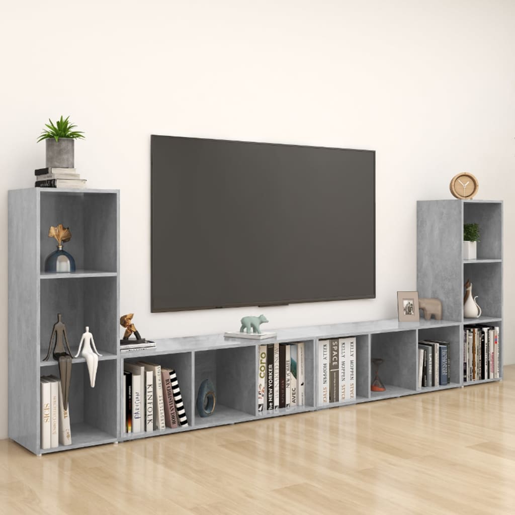 vidaXL Meubles TV 4 pcs Gris béton 107x35x37 cm Bois d'ingénierie