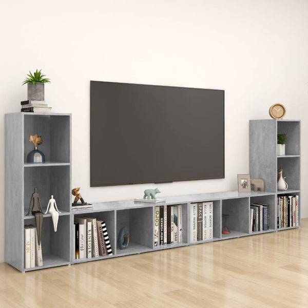 vidaXL Meubles TV 4 pcs Gris béton 107x35x37 cm Bois d'ingénierie