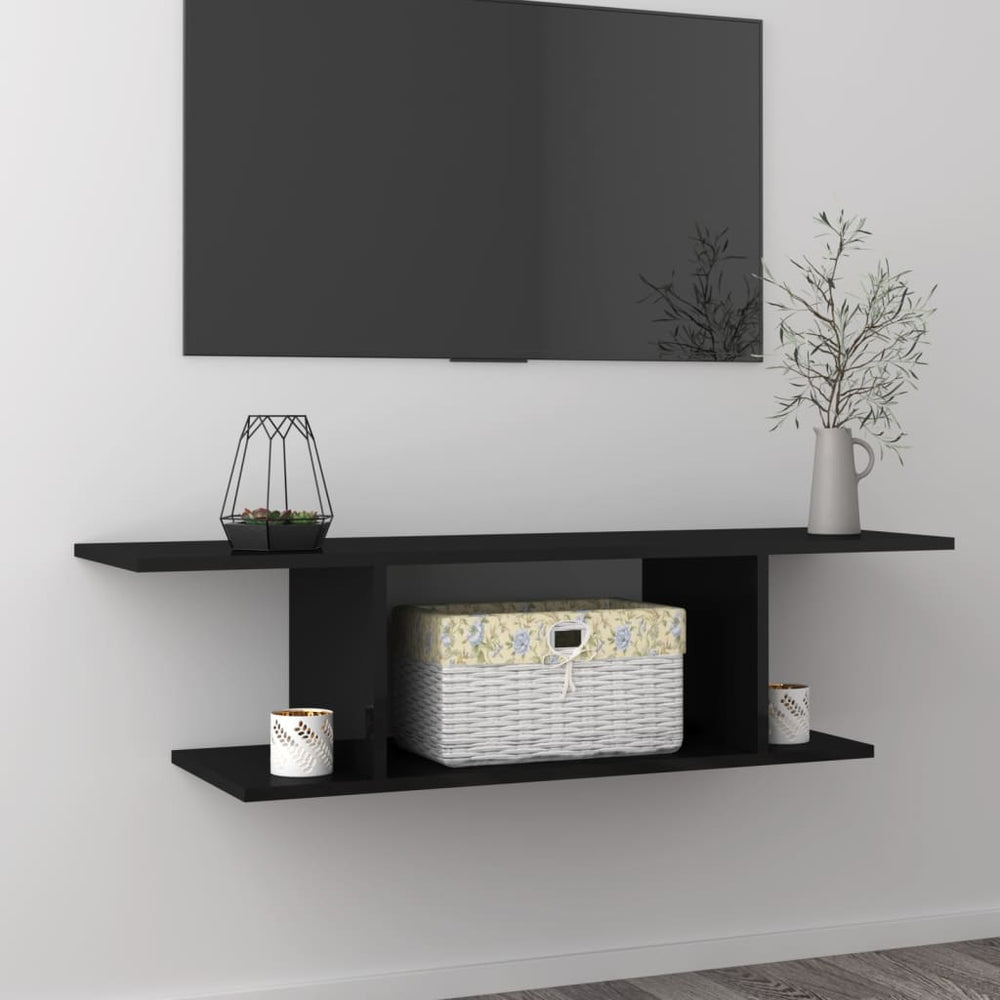 vidaXL Meuble TV mural noir brillant 103x30x26,5 cm