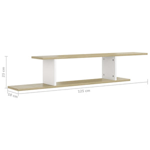 TV-Wandregal, Weiß & Sonoma-Eiche, 125 cm