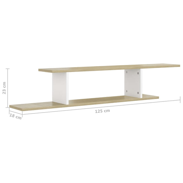 TV-Wandregal, Weiß & Sonoma-Eiche, 125 cm