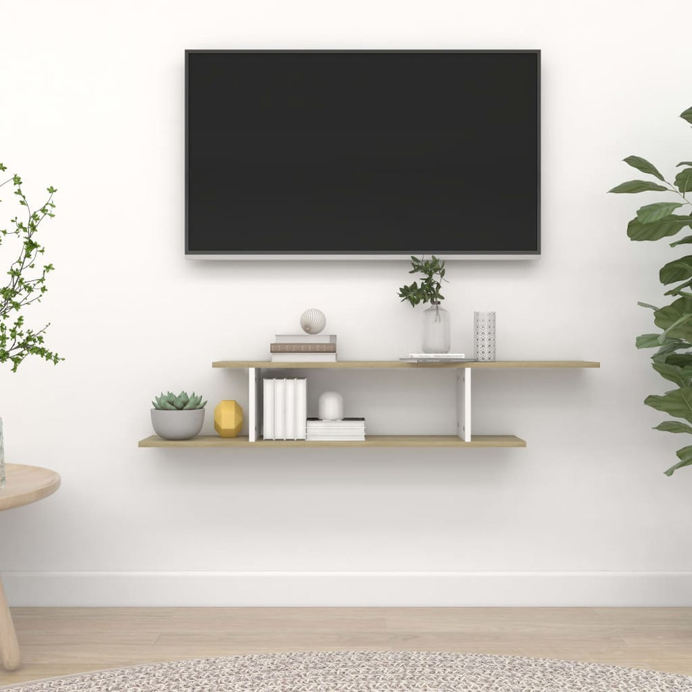 TV-Wandregal, Weiß & Sonoma-Eiche, 125 cm