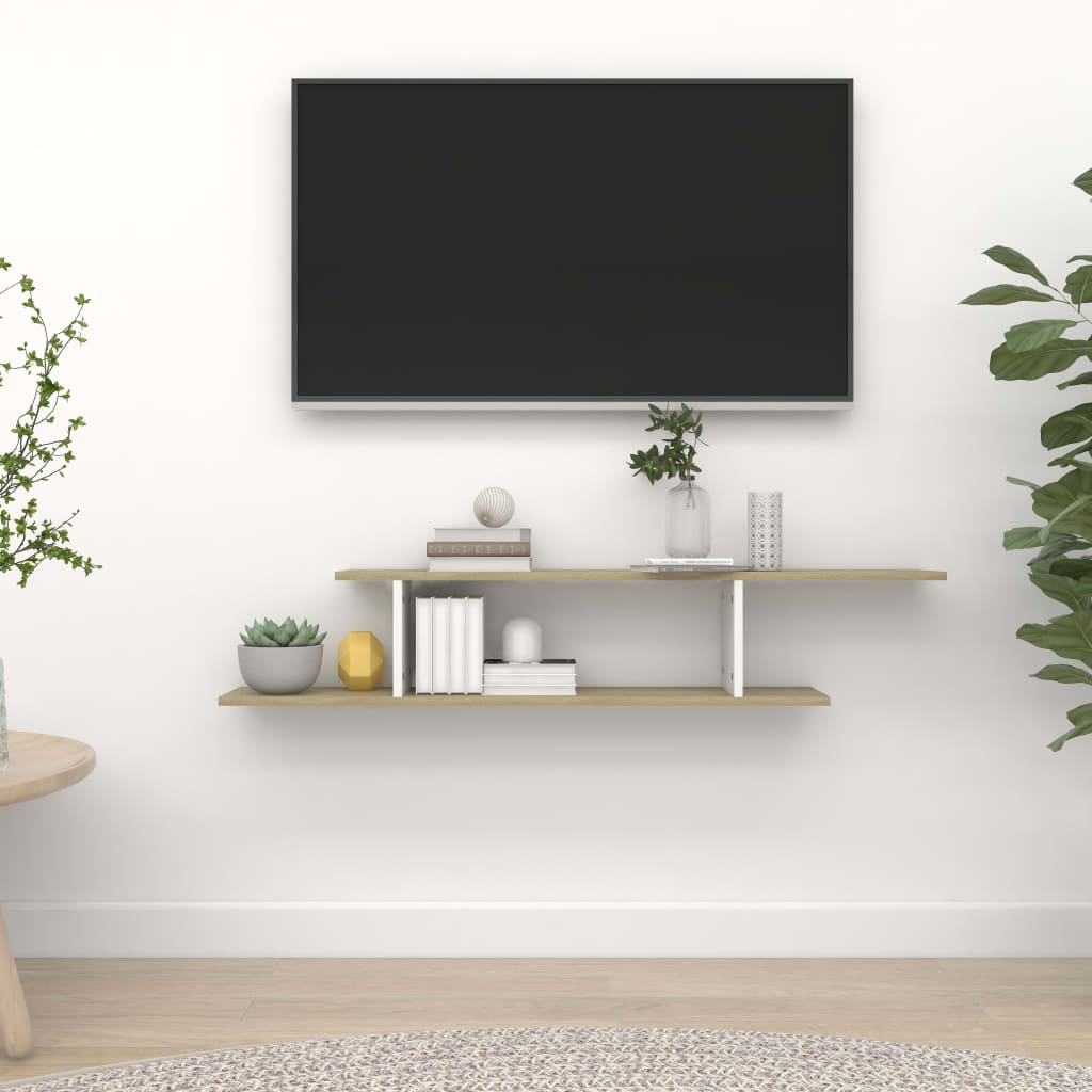TV-Wandregal, Weiß & Sonoma-Eiche, 125 cm