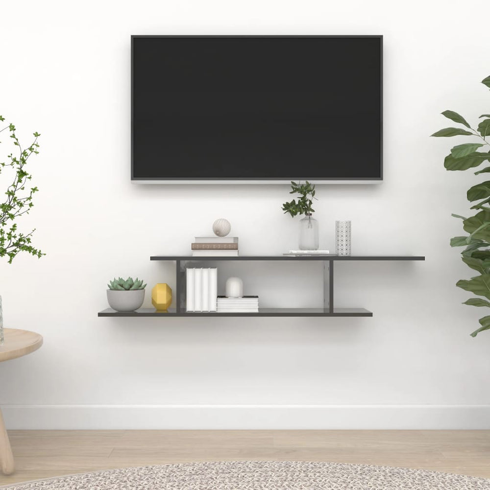 vidaXL Meuble TV mural gris brillant 125x18x23 cm en bois d'ingénierie