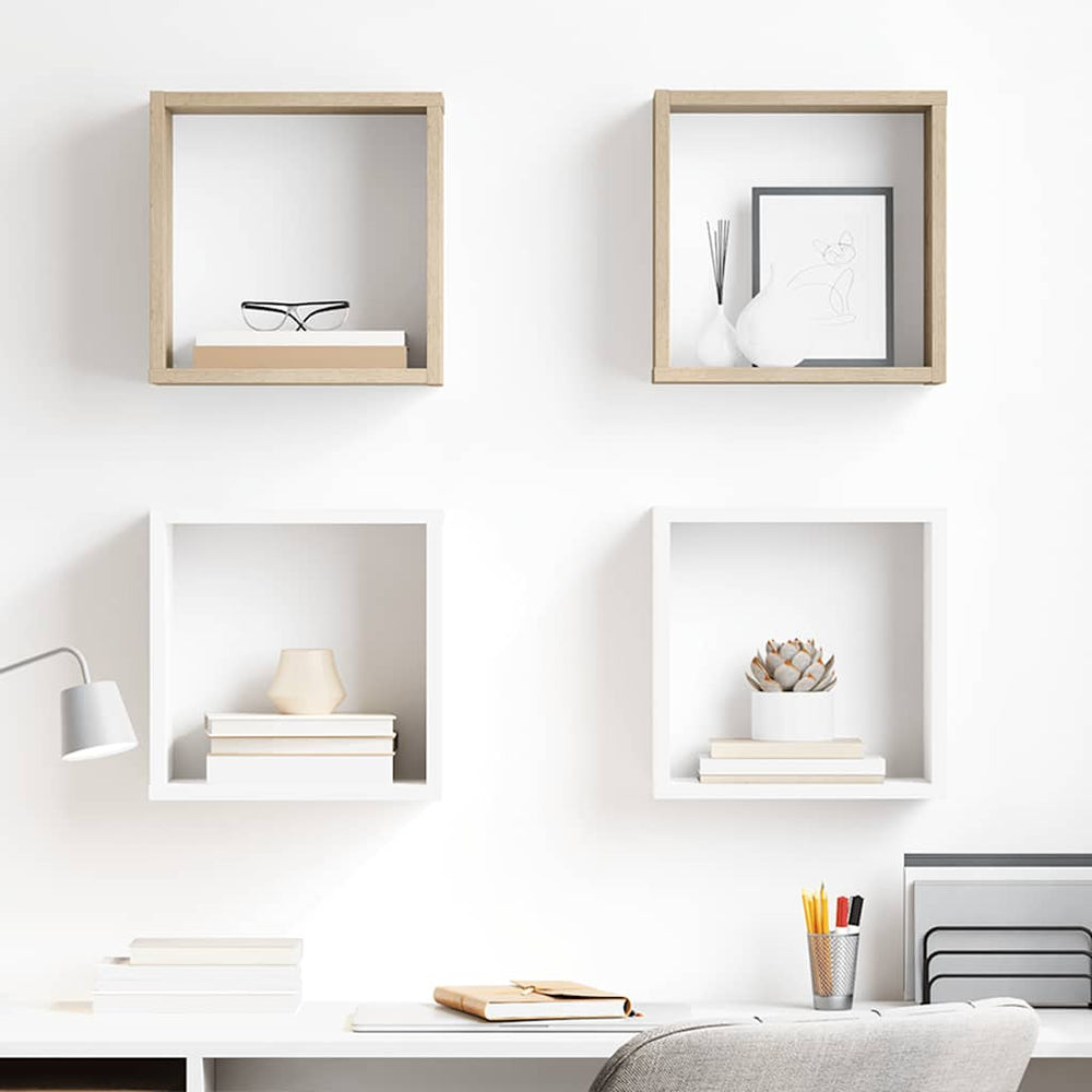 vidaXL Étagères cubes 4 pcs Blanc et chêne Sonoma 30x15x30 cm