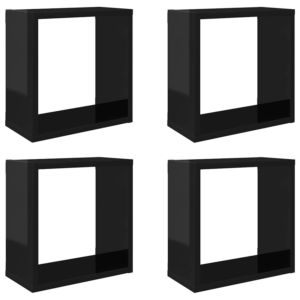 vidaXL Étagères murales cubes 4 pcs Noir brillant 30x15x30 cm