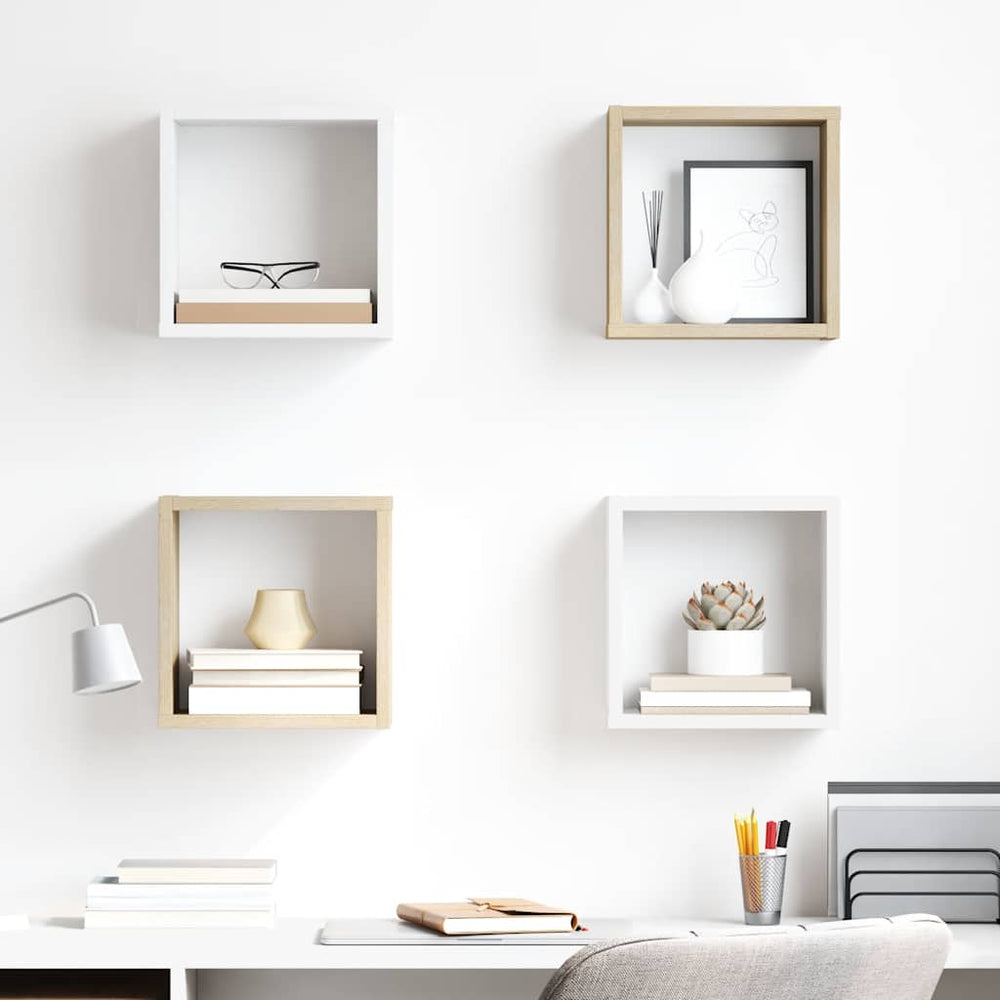 vidaXL Étagères murales cubes 4 pcs Blanc et chêne Sonoma 26x15x26 cm