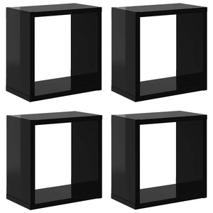 Würfelregale, 4er Set, Hochglanz Schwarz