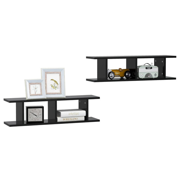 Schwarze Wandregale, 75 cm, 2er-Set