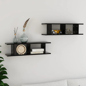 Schwarze Wandregale, 75 cm, 2er-Set