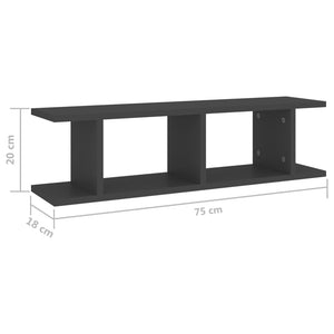 Wandregale Grau 75x18x20 cm, 2er-Set