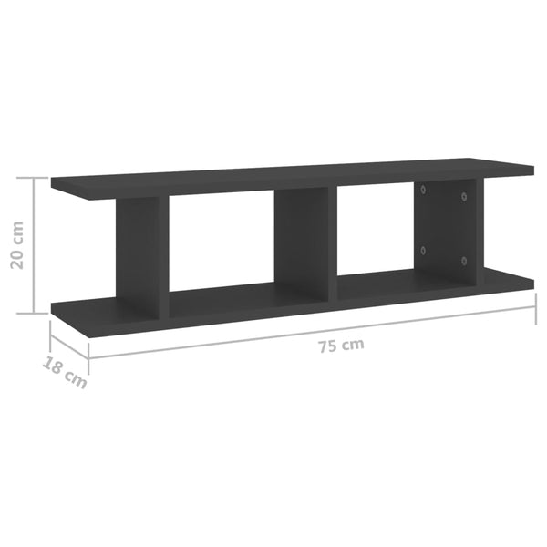 Wandregale Grau 75x18x20 cm, 2er-Set