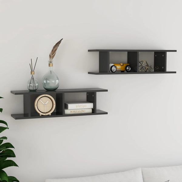Wandregale Grau 75x18x20 cm, 2er-Set