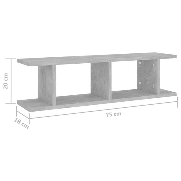 Wandregale, 2er Set, Betongrau, 75 cm