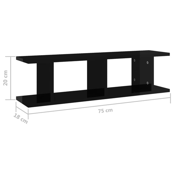 Wandregale, 2er Set, Hochglanz Schwarz