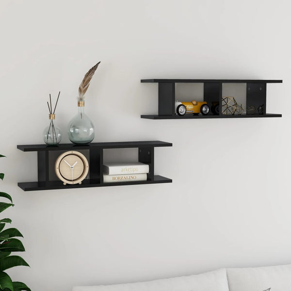 Wandregale, 2er Set, Hochglanz Schwarz