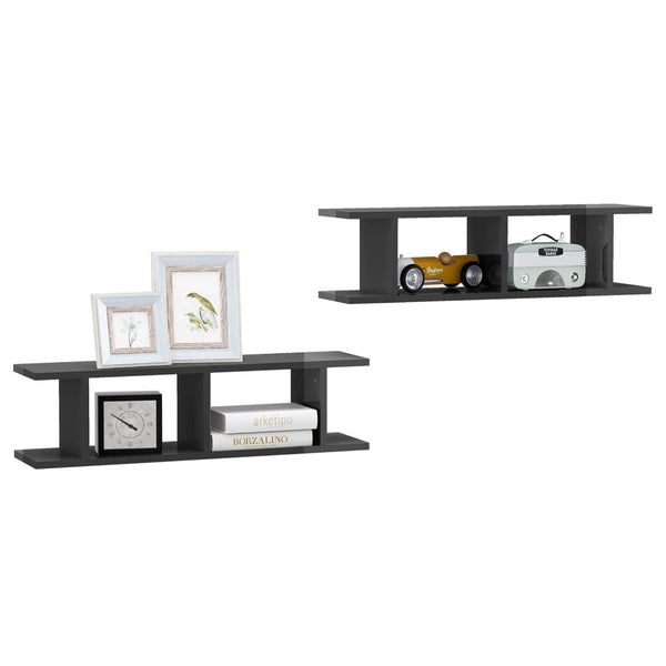 Wandregale Grau Hochglanz, 2er Set