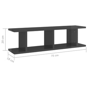 Wandregale Grau Hochglanz, 2er Set