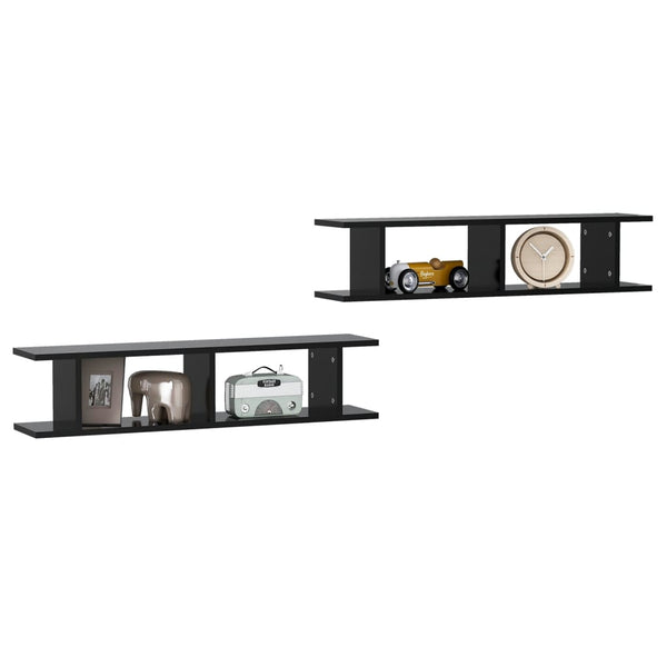 Schwarze Wandregale, 2er-Set, 90 cm