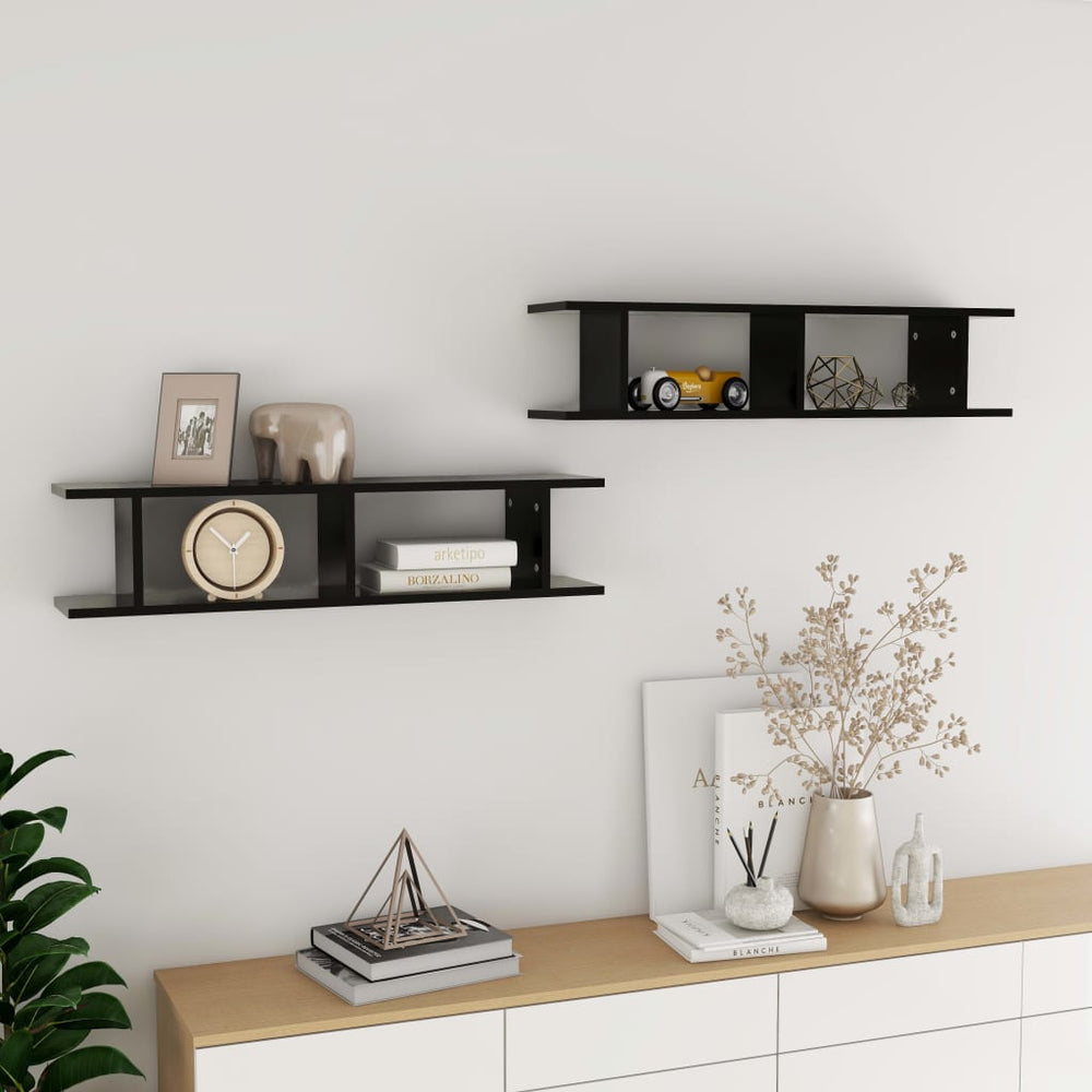 Schwarze Wandregale, 2er-Set, 90 cm
