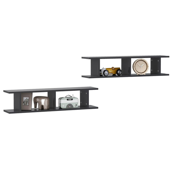 Graue Wandregale, 90 cm, 2er-Set
