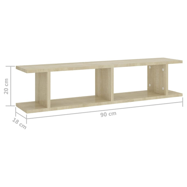 Wandregale Sonoma-Eiche 90x18x20cm, 2er Set