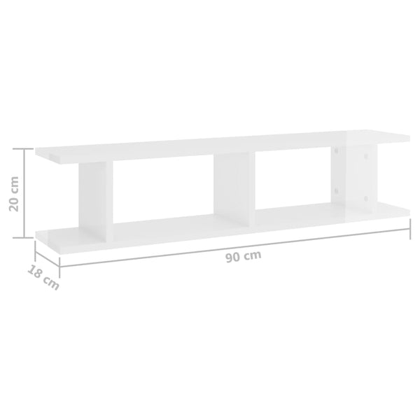 Wandregale, 2er Set, Hochglanz Weiß, 90 cm