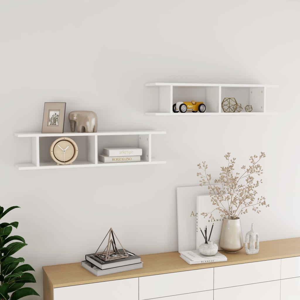 Wandregale, 2er Set, Hochglanz Weiß, 90 cm