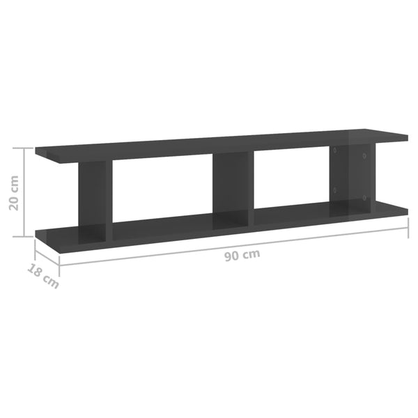 Wandregale Grau Hochglanz 90 cm, 2er Set