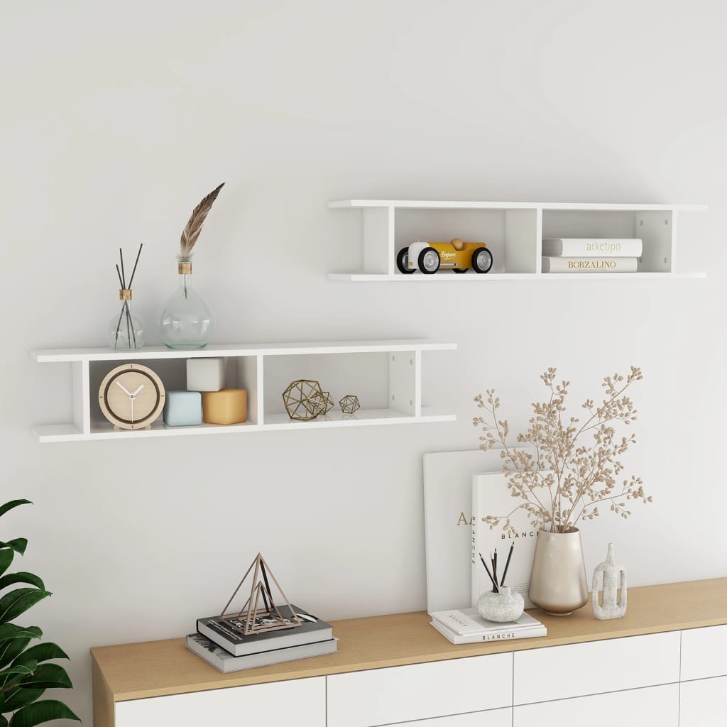 vidaXL Étagères murales 2 pcs Blanc brillant 105x18x20 cm Aggloméré
