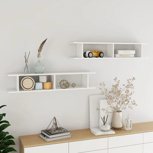 vidaXL Étagères murales 2 pcs Blanc brillant 105x18x20 cm Aggloméré