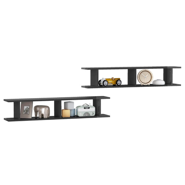 Wandregale Grau Hochglanz, 2er Set