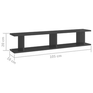 Wandregale Grau Hochglanz, 2er Set
