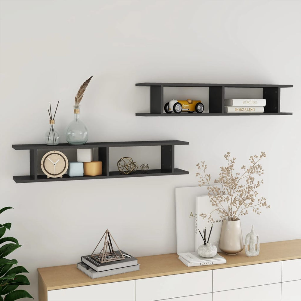 Wandregale Grau Hochglanz, 2er Set