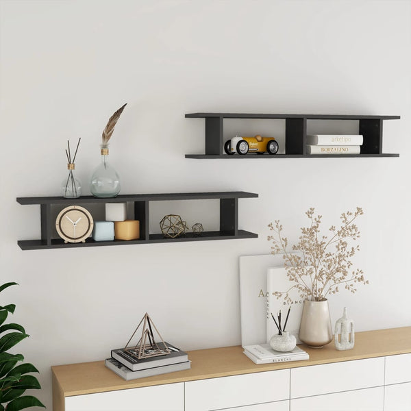 Wandregale Grau Hochglanz, 2er Set