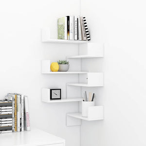 Weiße Eckregale für die Wandmontage, 2er-Set