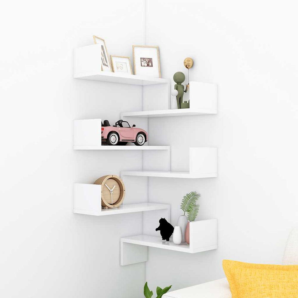 Weiße Eckregale für die Wandmontage, 2er-Set
