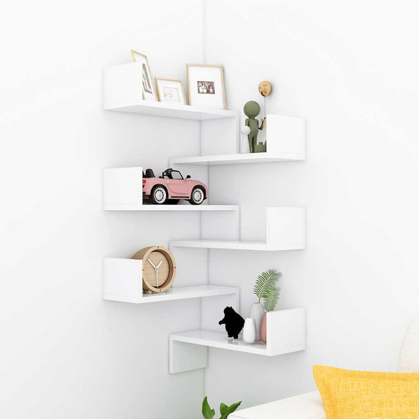 Weiße Eckregale für die Wandmontage, 2er-Set