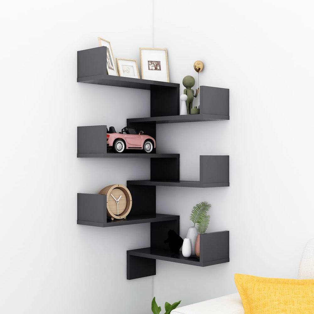 Graue Eckregale für die Wand, 2er-Set