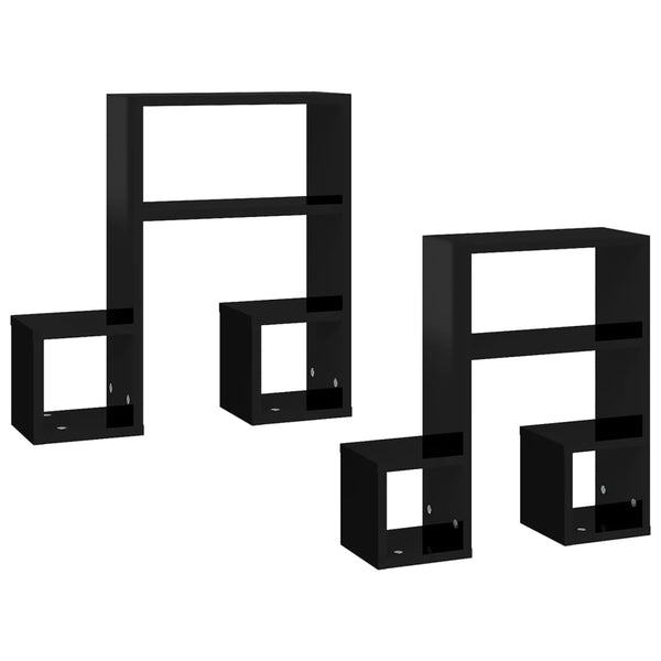 Schwarze Wandregale, 2er Set, 50 cm