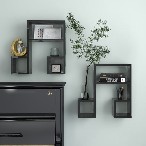 Schwarze Wandregale, 2er Set, 50 cm