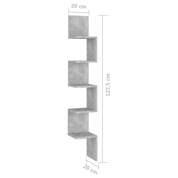 Betongraues Wand-Eckregal 20x20x127,5 cm