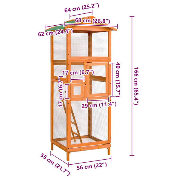 Vogelkäfig 68x62x166 cm Massivholz Fichte