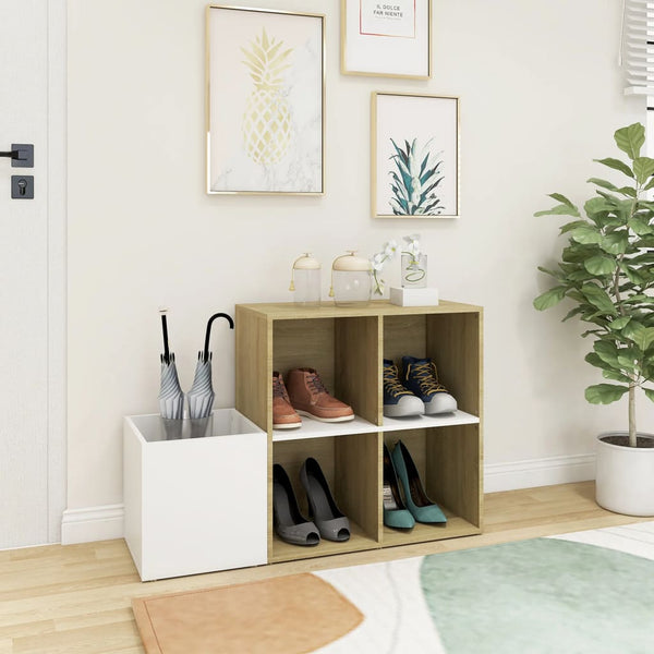 Weißer Schuhschrank mit Eichen-Optik