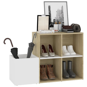 Weißer Schuhschrank mit Eichen-Optik