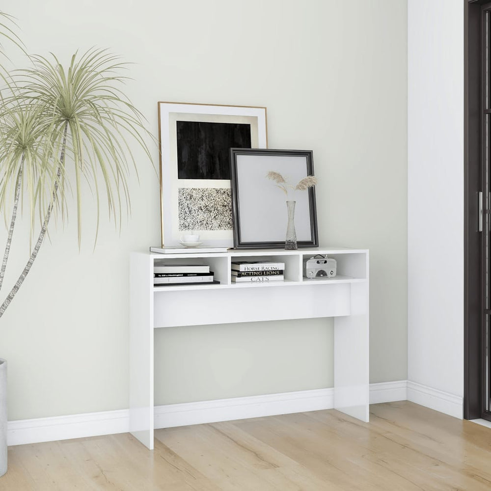 vidaXL Table console blanc brillant 105x30x80 cm Bois d'ingénierie