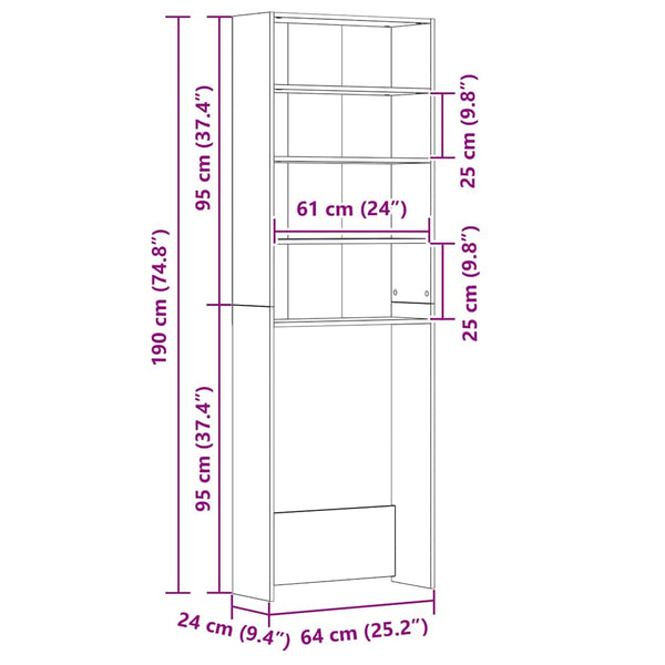 Waschmaschinenschrank Sonoma Eiche 64x24x190cm