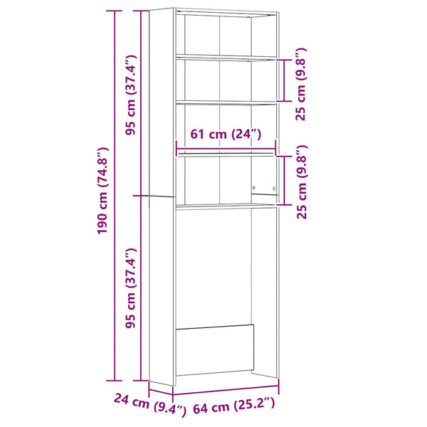Waschmaschinenschrank Betongrau 64x24x190 cm